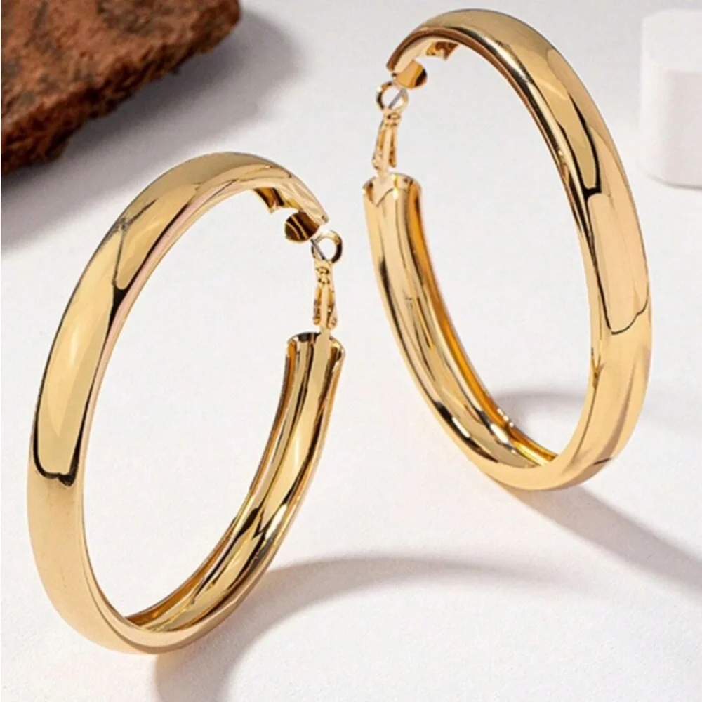 Chunky 18k Gold Hoop Earrings 5”